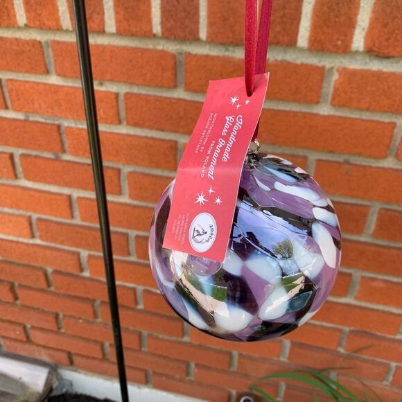 Handmade Artisan Glass Ornament - Purple and White - Picture 2 of 14